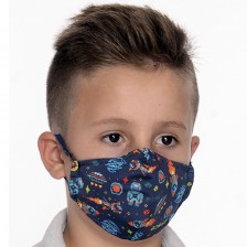 Детска предпазна маска - Космос, двуслойна, с метален стек, 6-12 години -1