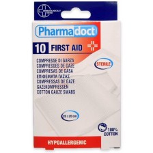 First Aid Стерилни памучни марли, 20 х 20 cm, 10 броя, Pharmadoct -1