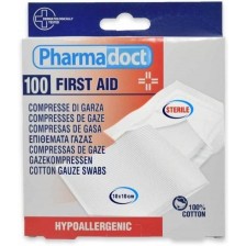 First Aid Стерилни памучни марли, 10 х 10 cm, 100 броя, Pharmadoct -1