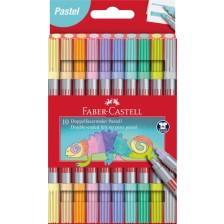 Флумастери Faber-Castell - 10 пастелни цвята, двойни
