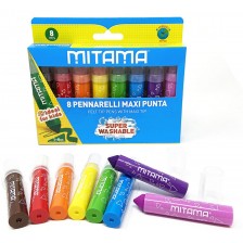Флумастери Mitama - Jumbo Maxi Tip, 8 цвята, измиващи се -1