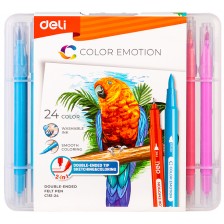 Флумастери Deli Color Emotion - EC151-24, 24 цвята, двувърхи