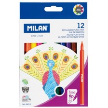 Флумастери с тънък връх Milan - 12 цвята