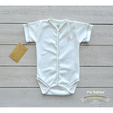 For Babies Боди с предно закопчаване къс ръкав - Розово мишле размер 3-6 месеца