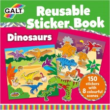 Книжка със стикери Galt - Динозаври, 150 стикера за многократна употреба