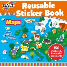 Книжка със стикери Galt - Животните по света, 150 стикера за многократна употреба
