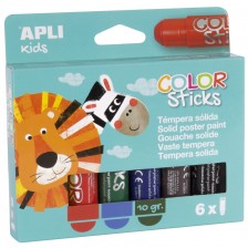 Комплект боички за рисуване APLI Kids - Гваш стик, 6 пастелни цвята -1
