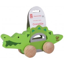Дървена играчка на колела - Крокодил