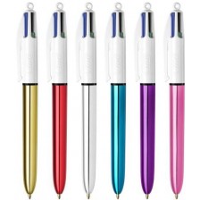 Химикалка BIC - Colours Shine, автоматична, 4 цвята, асортимент -1