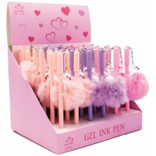 Химикалка с играчка - Фламинго, с плюшен помпон, асортимент -1