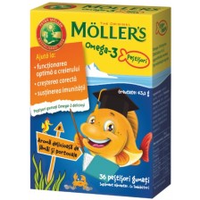 Omega-3 Желирани рибки за деца, портокал, 36 броя, Mollers