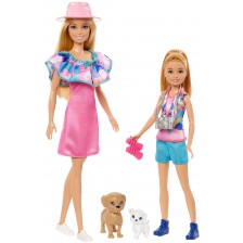 Игрален комплект Barbie - Барби и Стейси с кученца и аксесоари -1