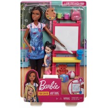 Игрален комплект Barbie - Барби учител по рисуване, брюнетка -1