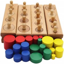 Игрален комплект Smart Baby - Монтесори дървени цилиндри, 40 броя -1