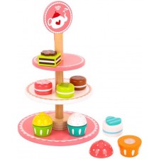 Игрален комплект Tooky Toy - дървени кексчета и десерти на поднос