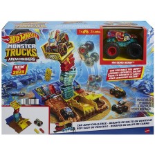 Игрален комплект Hot Wheels Monster Trucks - Car Jump Challenge: Световна арена, полуфинал