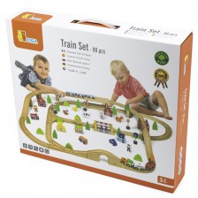 Игрален комплекр Viga - Дървен влак с релси, 90 части