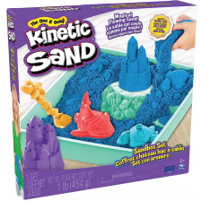 Игрален комплект Kinetic Sand - Пясъчник с аксесоари и син кинетичен пясък -1