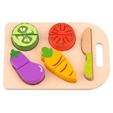 Игрален комплект Tooky Toy - Дървени зеленчуци за рязане с дъска