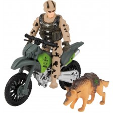 Игрален комплект Toi Toys Alfafox - Войник с куче и мотоциклет