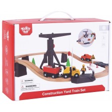 Игрален комплект Tooky Toy - Дървена строителна площадка с кран -1