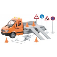 Игрален комплект Raya Toys - Камион City Maintenance, С пътни знаци, звуци и светлини -1