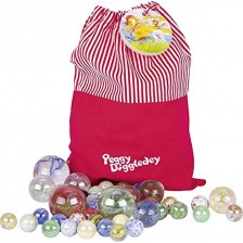 Игрален комплект Goki - Торбичка със стъклени топчета Peggy Diggledey, 50 броя -1