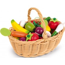 Игрален комплект Janod - Кошница с плодове и зеленчуци, 24 броя