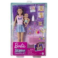 Игрален комплект Barbie Skipper - Барби детегледачка с лилави кичури