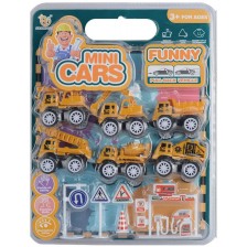 Игрален комплект Raya Toys - Строителни машини, Бензиностанция с пътни знаци