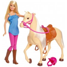 Игрален комплект Mattel Barbie - Барби и конче за езда -1
