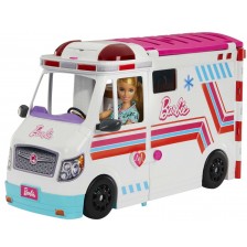 Игрален комплект Barbie - Трансформираща се линейка, Клиника, 20 aксесоара
