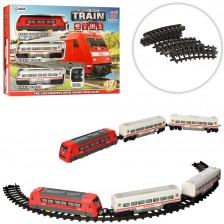 Игрален комплект Raya Toys - Влак на батерии Express с релси, червен