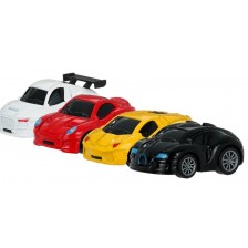 Игрален комплект GT - Инерционни колички, бяла, червена, жълта и черна -1