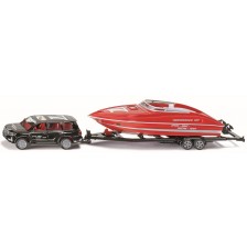 Метална играчка Siku Super - Тойота Ленд Крузър с ремарке и моторница, 1:55