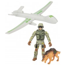 Игрален комплект Toi Toys Alfafox - Войник с куче и самолет -1