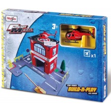 Игрален комплект Maisto - Пожарна станция, с хеликоптер