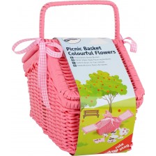 Игрален комплект Small Foot - Кошница за пикник с чаен сервиз, розова