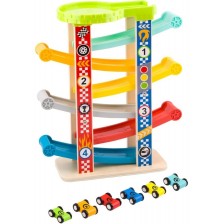 Игрален комплект Tooky Toy - Писта роли с шест колички  -1