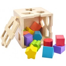 Игрален комплект Acool Toy - Дървен куб сортер с геометрични фигури -1