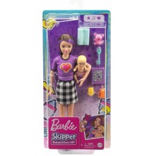 Игрален комплект Barbie Skipper - Барби детегледачка с лилави кичури и блуза със сърце