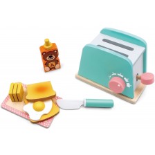 Игрален комплект Acool Toy - Дървен тостер и продукти за закуска, 8 части