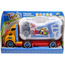 Игрален комплект Raya Toys - Камион - куфар с инструменти, оранжев