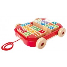 Игрален комплект Hape - Дърпаща количка с блокчета