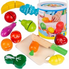 Игрален комплект Iso Trade - Дървени плодове и зеленчуци в кофа