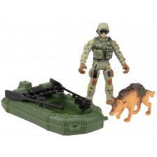 Игрален комплект Toi Toys Alfafox - Войник с куче и лодка -1