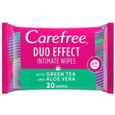 Интимни кърпички Carefree - С алое и зелен чай, 20 броя -1