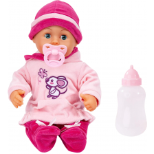 Интерактивна кукла Bayer First Words Baby - Розова рокля с мишле, 38 cm -1