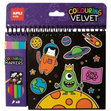 Кадифена книжка за оцветяване + 5 цветни маркера