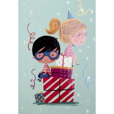 Картичка за рожден ден Busquets - Момче и момиче, зелена